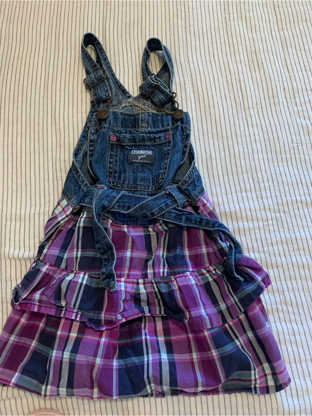 LOT of 2: OshKosh overall plaid denim dress plus sneakers
